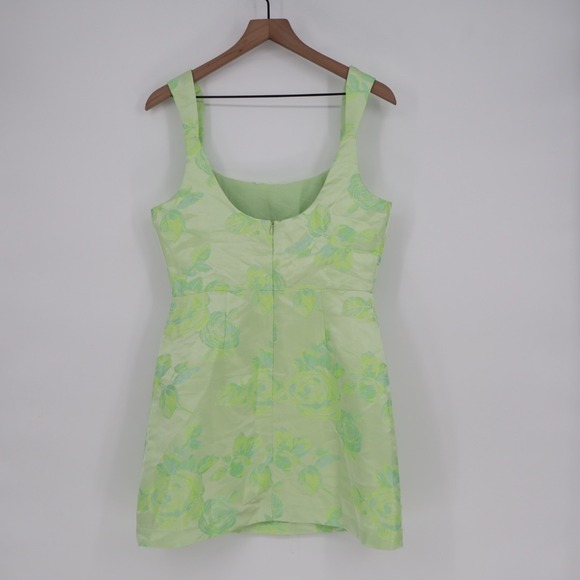 Lulus Brighter Side Mini Dress Womens M Light Green Floral Jacquard Scoop Neck - Picture 7 of 8